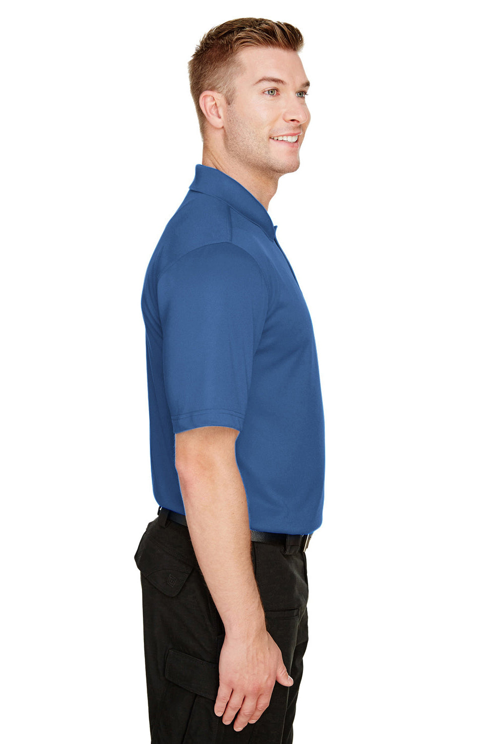 Harriton M348 Mens Advantage Performance Moisture Wicking Short Sleeve Polo Shirt Pool Blue Model Side