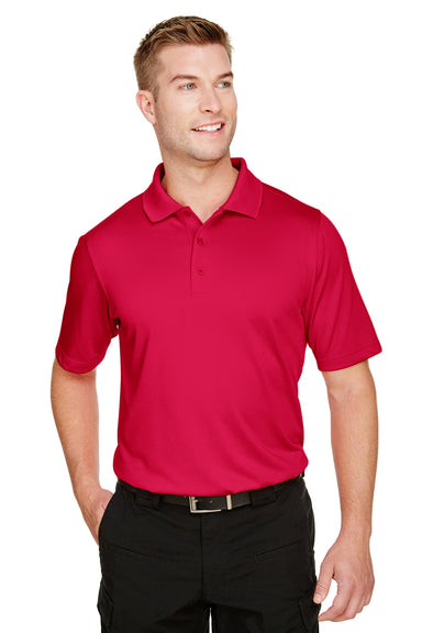 Harriton M348 Mens Advantage Performance Moisture Wicking Short Sleeve Polo Shirt Red Model Front