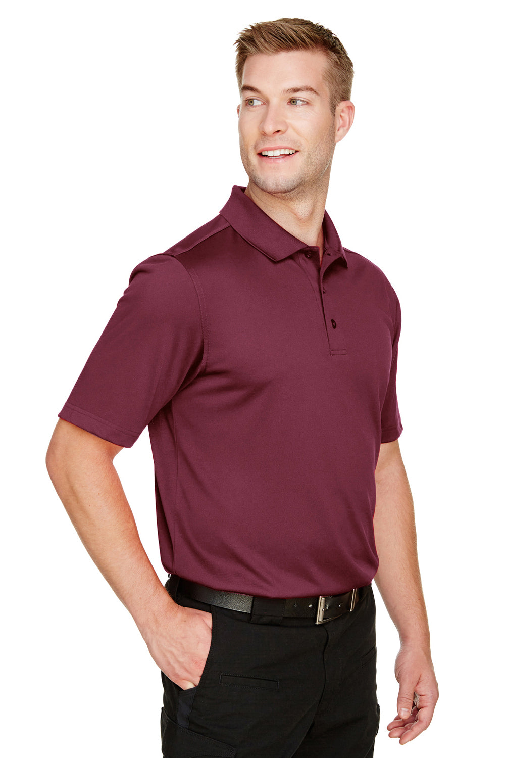 Harriton M348 Mens Advantage Performance Moisture Wicking Short Sleeve Polo Shirt Maroon Model 3q