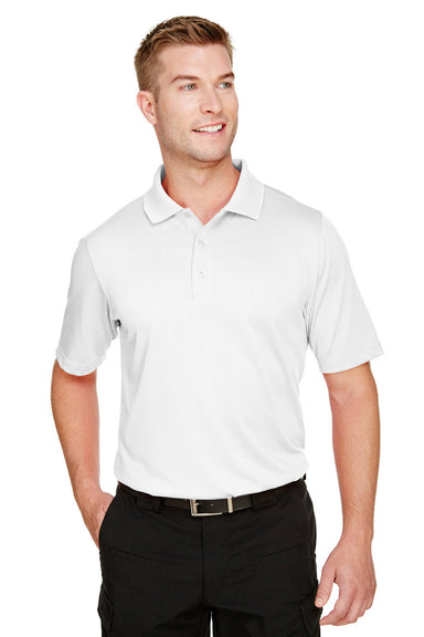 Harriton M348 Mens Advantage Performance Moisture Wicking Short Sleeve Polo Shirt White Model Front