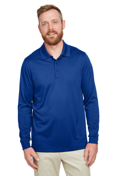 Harriton M348L/M348LT Mens Advantage Performance Moisture Wicking Long Sleeve Polo Shirt True Royal Blue Model Front