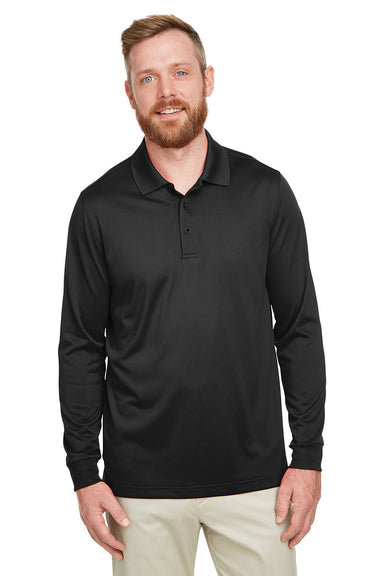 Harriton M348L/M348LT Mens Advantage Performance Moisture Wicking Long Sleeve Polo Shirt Black Model Front