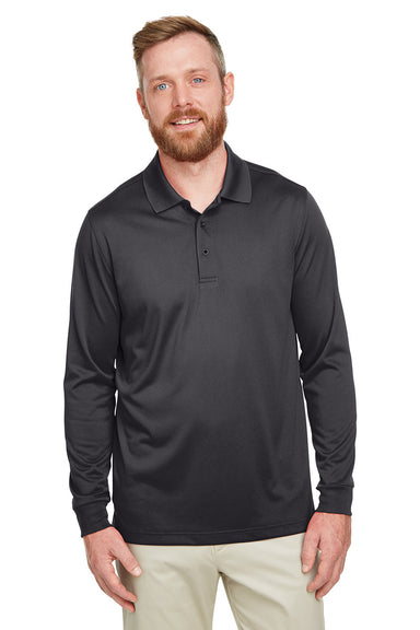 Harriton M348L/M348LT Mens Advantage Performance Moisture Wicking Long Sleeve Polo Shirt Dark Charcoal Grey Model Front