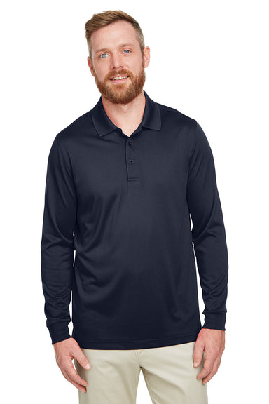 Harriton M348L/M348LT Mens Advantage Performance Moisture Wicking Long Sleeve Polo Shirt Dark Navy Blue Model Front