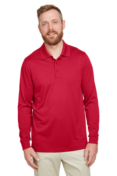 Harriton M348L/M348LT Mens Advantage Performance Moisture Wicking Long Sleeve Polo Shirt Red Model Front