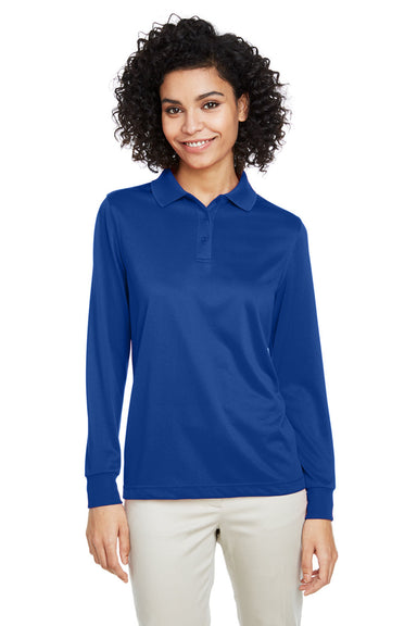 Harriton M348LW Womens Advantage Performance Moisture Wicking Long Sleeve Polo Shirt True Royal Blue Model Front