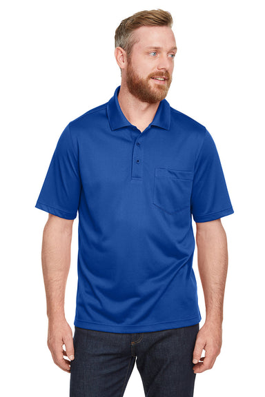 Harriton M348P Mens Advantage Performance Moisture Wicking Short Sleeve Polo Shirt w/ Pocket True Royal Blue Model Front