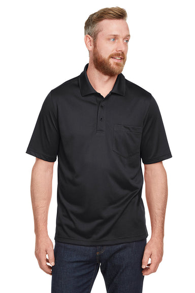 Harriton M348P Mens Advantage Performance Moisture Wicking Short Sleeve Polo Shirt w/ Pocket Black Model Front