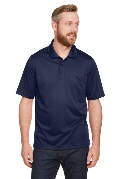 Harriton M348P Mens Advantage Performance Moisture Wicking Short Sleeve Polo Shirt w/ Pocket Dark Navy Blue Model Front