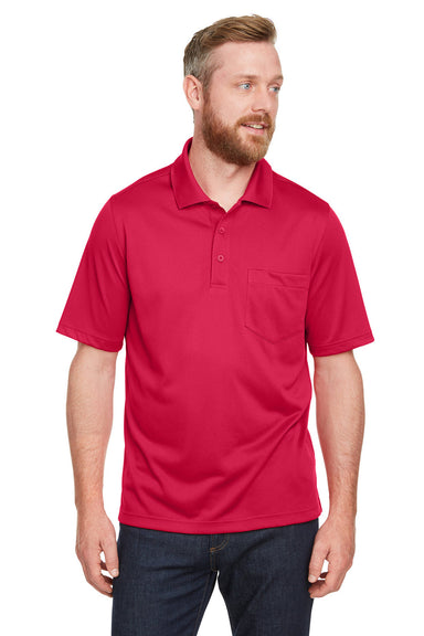 Harriton M348P Mens Advantage Performance Moisture Wicking Short Sleeve Polo Shirt w/ Pocket Red Model Front