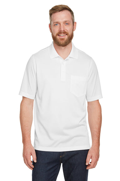 Harriton M348P Mens Advantage Performance Moisture Wicking Short Sleeve Polo Shirt w/ Pocket White Model Front