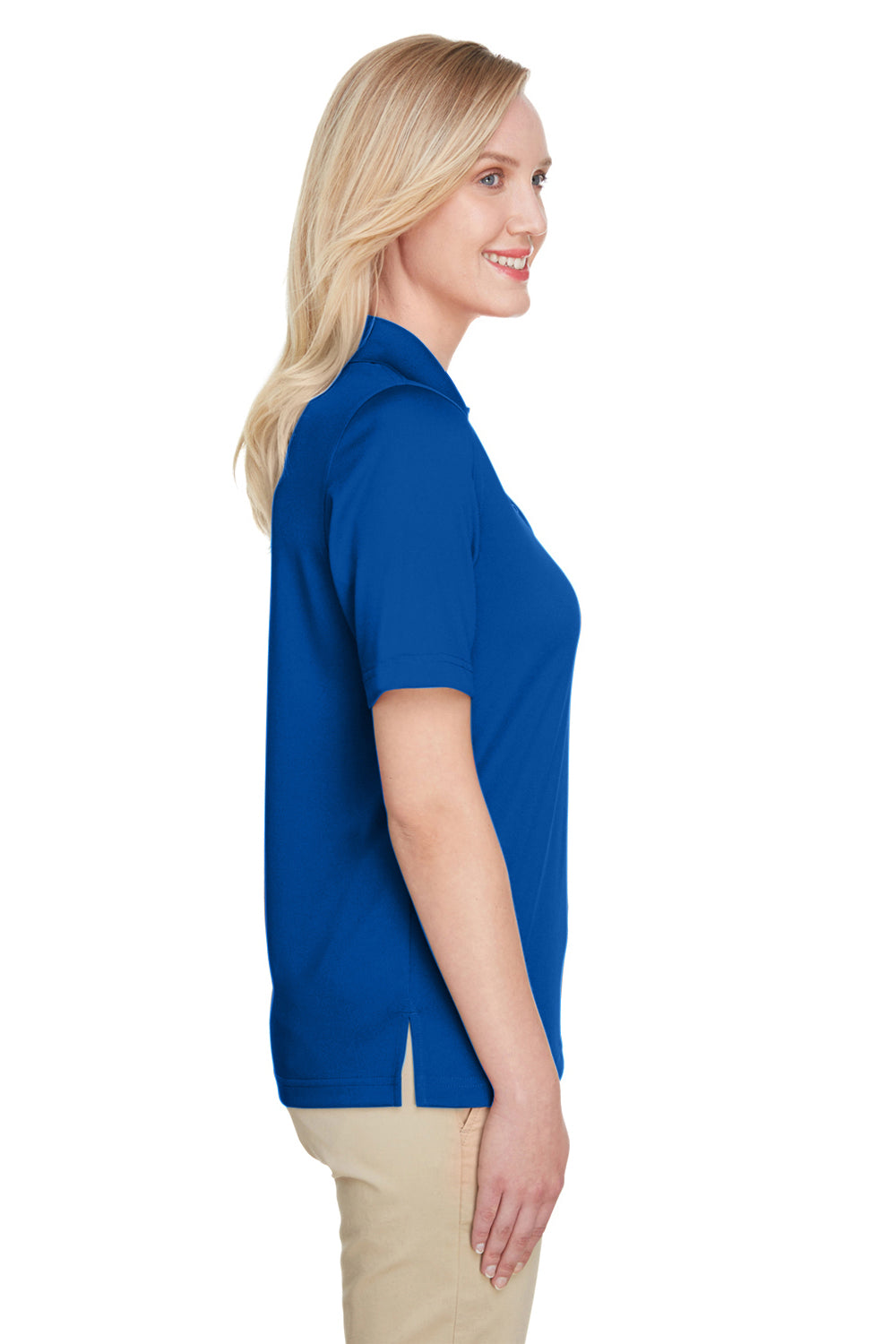 Harriton M348W Womens Advantage Performance Moisture Wicking Short Sleeve Polo Shirt True Royal Blue Model Side