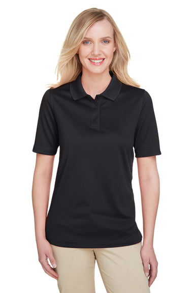 Harriton M348W Womens Advantage Performance Moisture Wicking Short Sleeve Polo Shirt Black Model Front