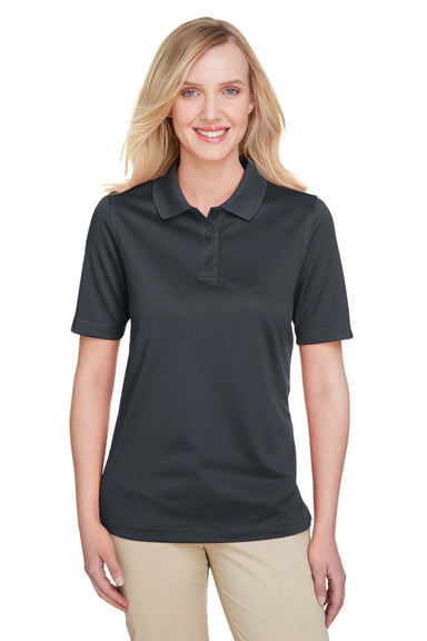 Harriton M348W Womens Advantage Performance Moisture Wicking Short Sleeve Polo Shirt Dark Charcoal Grey Model Front