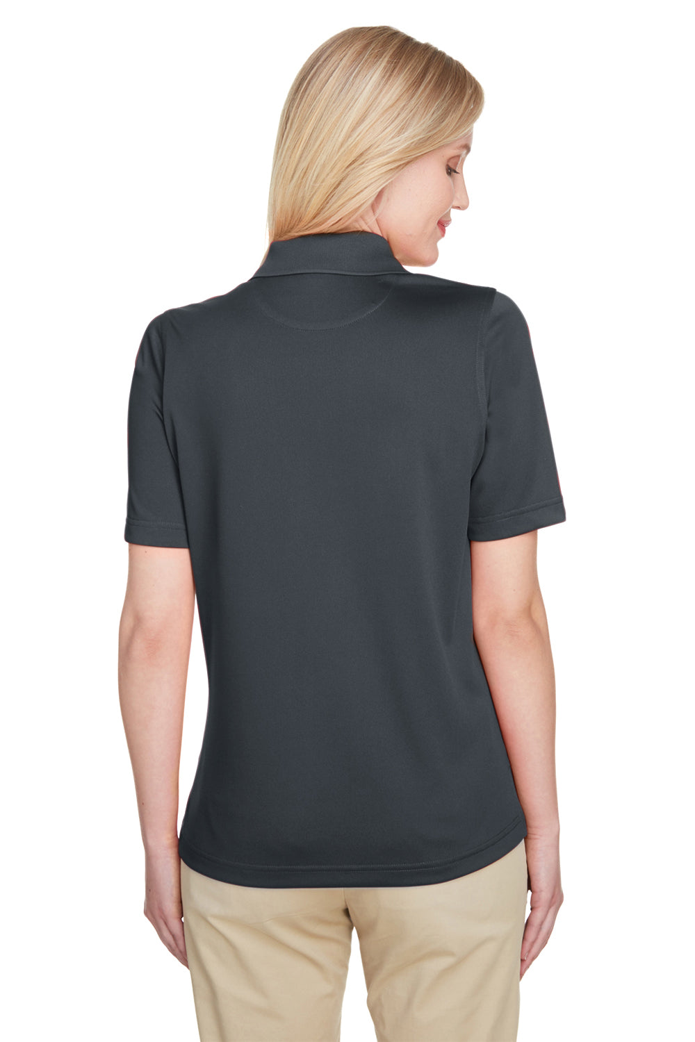 Harriton M348W Womens Advantage Performance Moisture Wicking Short Sleeve Polo Shirt Dark Charcoal Grey Model Back