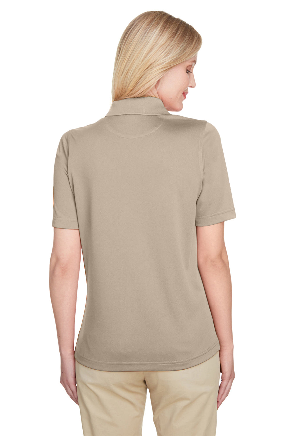 Harriton M348W Womens Advantage Performance Moisture Wicking Short Sleeve Polo Shirt Khaki Model Back