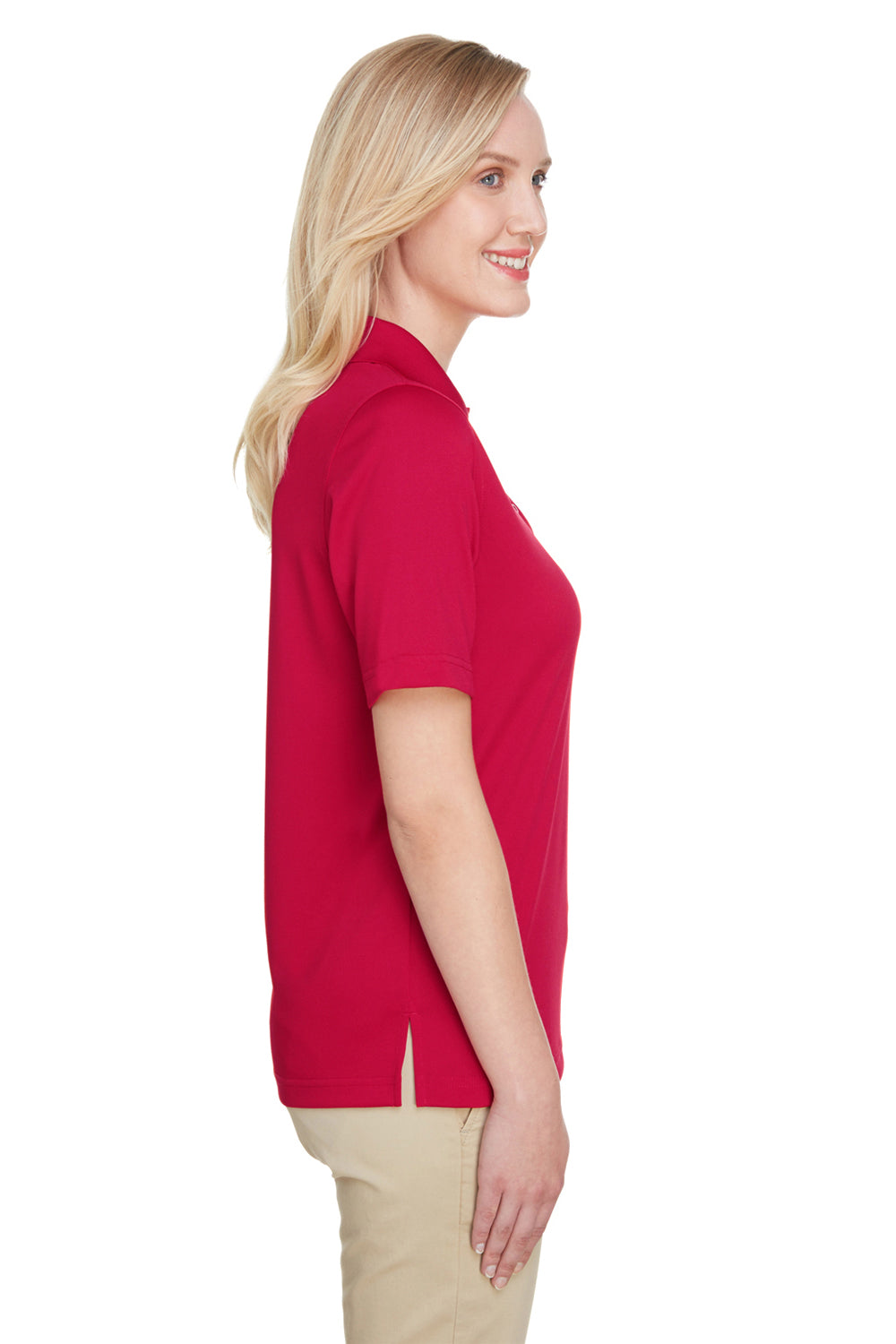 Harriton M348W Womens Advantage Performance Moisture Wicking Short Sleeve Polo Shirt Red Model Side