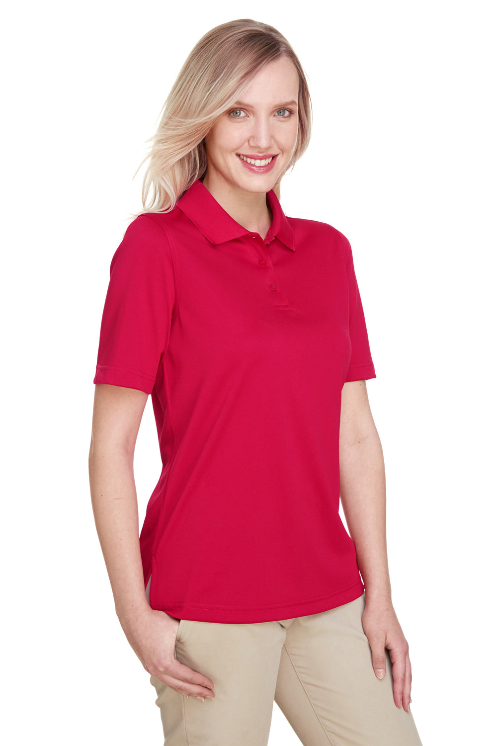 Harriton M348W Womens Advantage Performance Moisture Wicking Short Sleeve Polo Shirt Red Model 3q