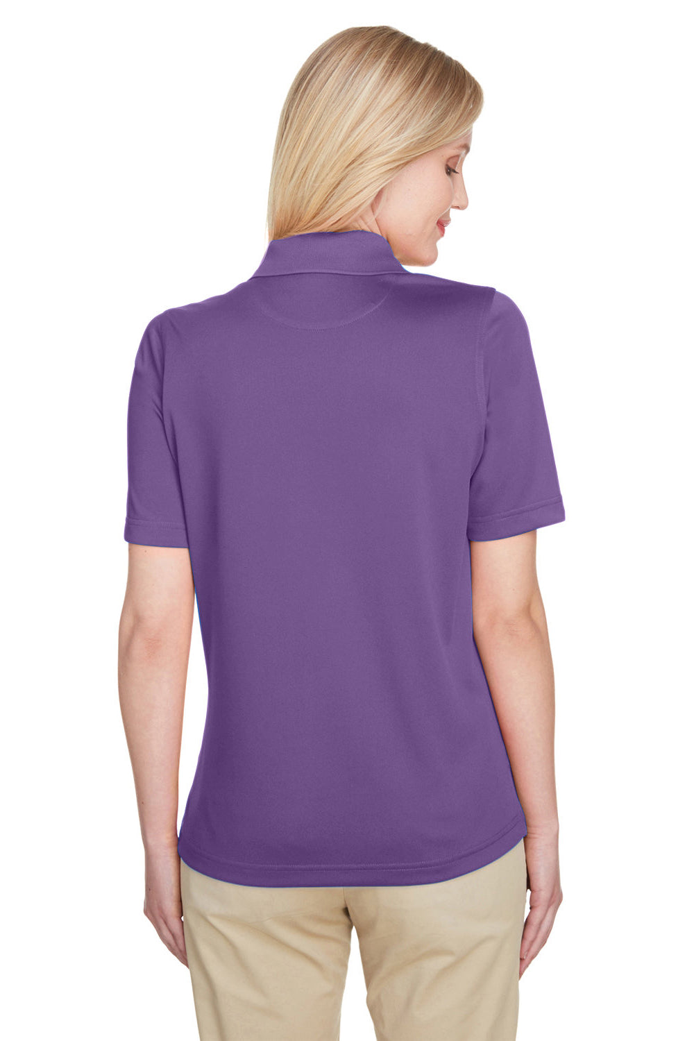 Harriton M348W Womens Advantage Performance Moisture Wicking Short Sleeve Polo Shirt Team Purple Model Back