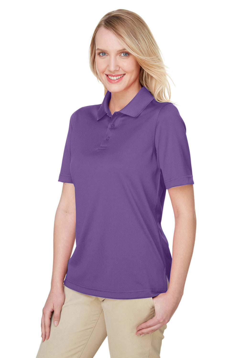 Harriton M348W Womens Advantage Performance Moisture Wicking Short Sleeve Polo Shirt Team Purple Model 3q