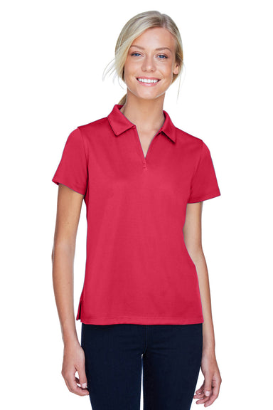 Harriton M353W Womens Double Mesh Moisture Wicking Short Sleeve Polo Shirt Red Model Front