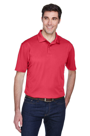 Harriton M354 Mens Moisture Wicking Short Sleeve Polo Shirt Red Model Front