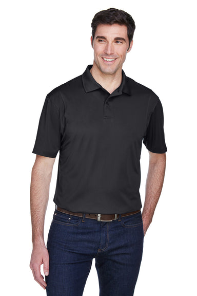 Harriton M354 Mens Moisture Wicking Short Sleeve Polo Shirt Black Model Front