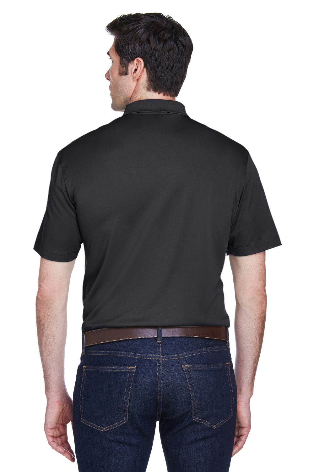 Harriton M354 Mens Moisture Wicking Short Sleeve Polo Shirt Black Model Back