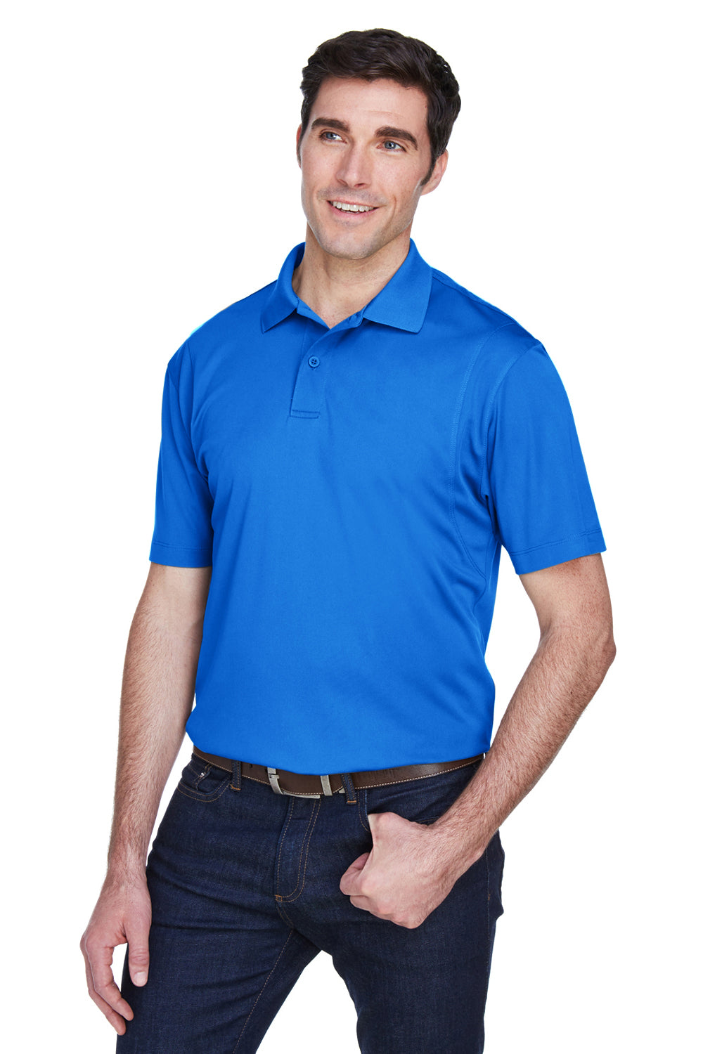 Harriton M354 Mens Moisture Wicking Short Sleeve Polo Shirt True Royal Blue Model 3q