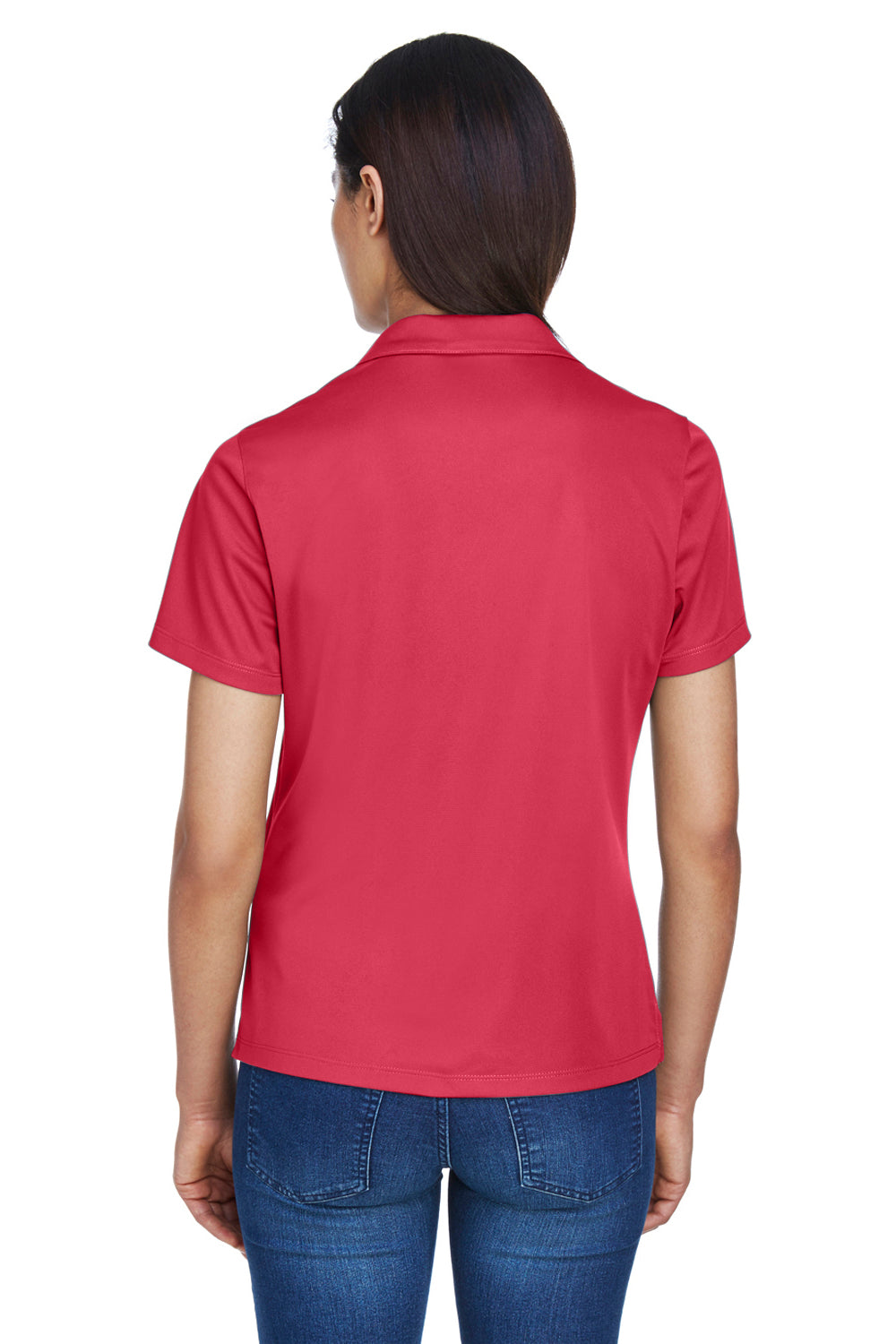 Harriton M354W Womens Moisture Wicking Short Sleeve Polo Shirt Red Model Back