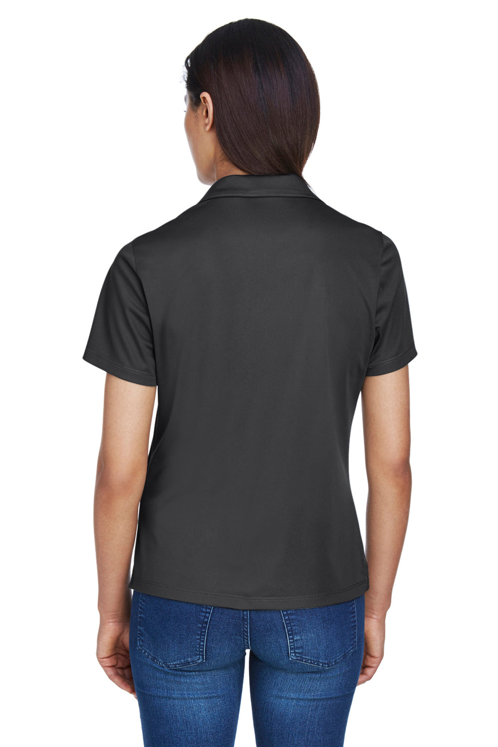 Harriton M354W Womens Moisture Wicking Short Sleeve Polo Shirt Black Model Back