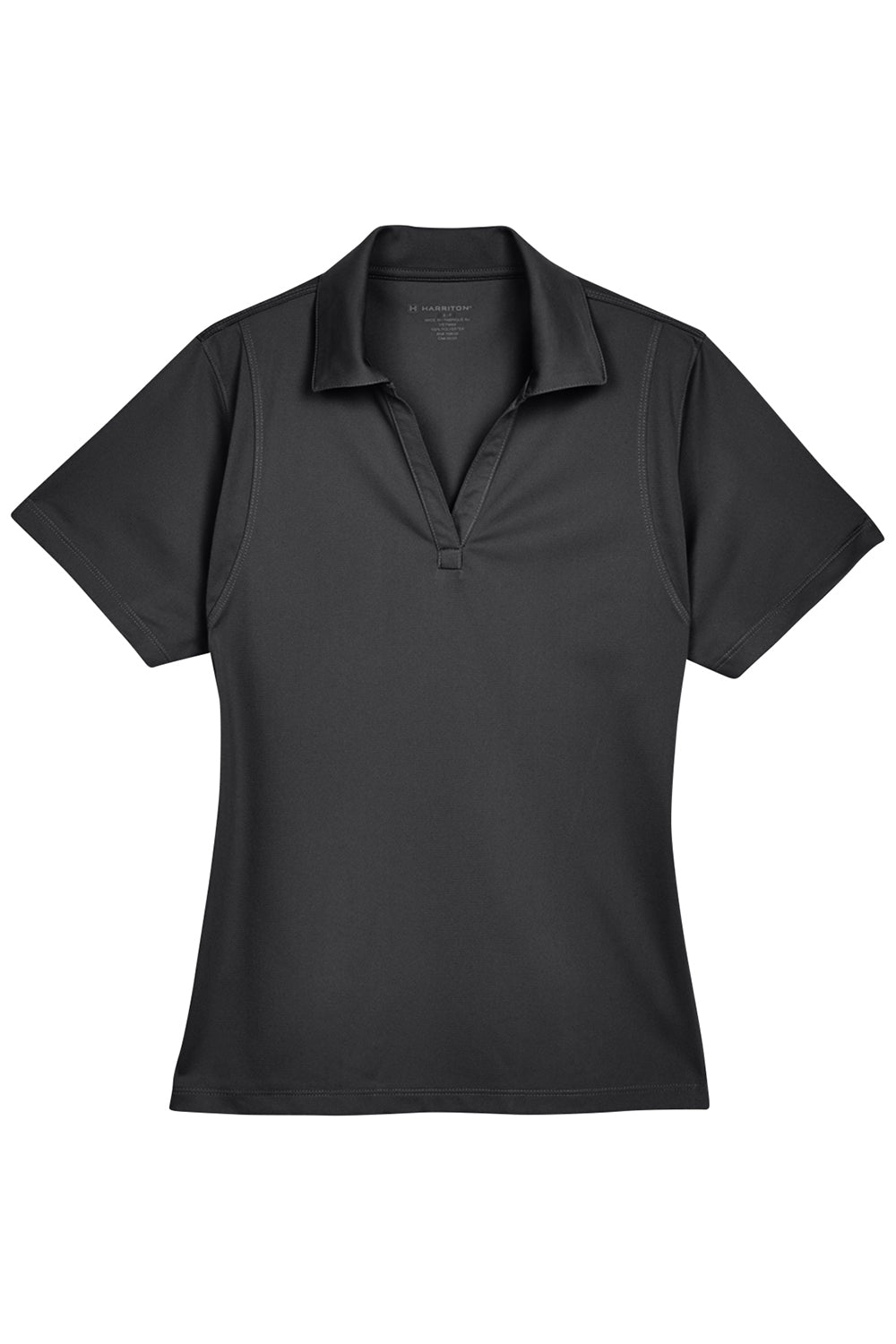 Harriton M354W Womens Moisture Wicking Short Sleeve Polo Shirt Black Flat Front