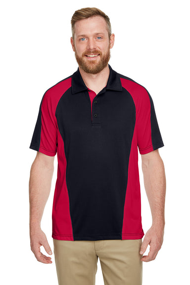 Harriton M385 Mens Advantage Performance Moisture Wicking Colorblock Short Sleeve Polo Shirt Black/Red Model Front