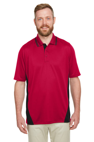 Harriton M386/M386T Mens Flash Performance Moisture Wicking Colorblock Short Sleeve Polo Shirt Red/Black Model Front