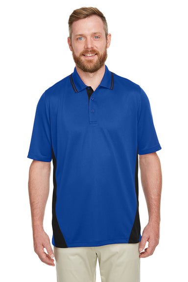 Harriton M386/M386T Mens Flash Performance Moisture Wicking Colorblock Short Sleeve Polo Shirt True Royal Blue/Black Model Front