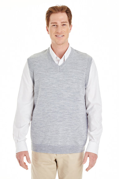 Harriton M415 Mens Pilbloc Pill Resistant V-Neck Sweater Vest Heather Grey Model Front