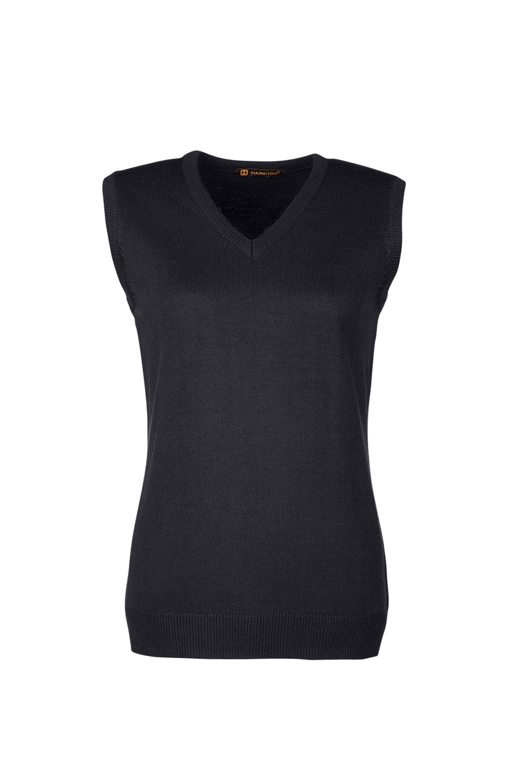 Harriton M415W Womens Pilbloc Pill Resistant V-Neck Sweater Vest Black Flat Front