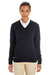 Harriton M420W Womens Pilbloc Pill Resistant V-Neck Long Sleeve Sweater Black Model Front