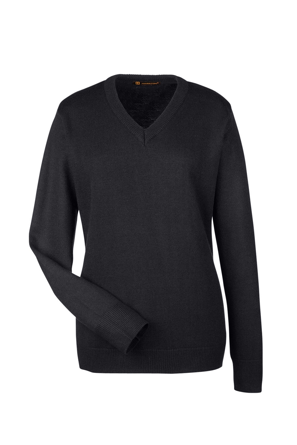 Harriton M420W Womens Pilbloc Pill Resistant V-Neck Long Sleeve Sweater Black Flat Front