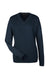 Harriton M420W Womens Pilbloc Pill Resistant V-Neck Long Sleeve Sweater Dark Navy Blue Flat Front