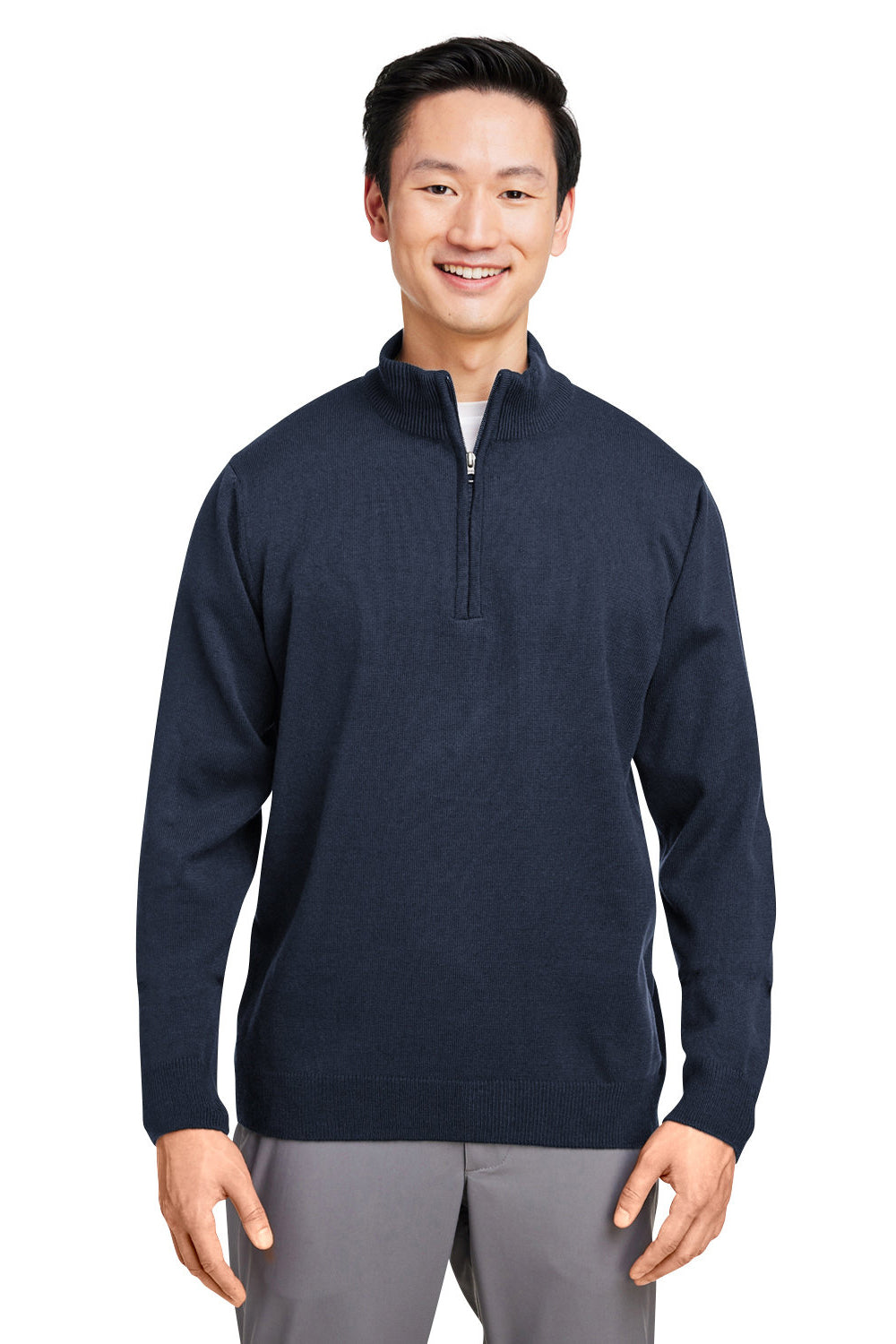 Harriton M421 Mens Pilbloc Pill Resistant 1/4 Zip Sweatshirt Dark Navy Blue Model Front