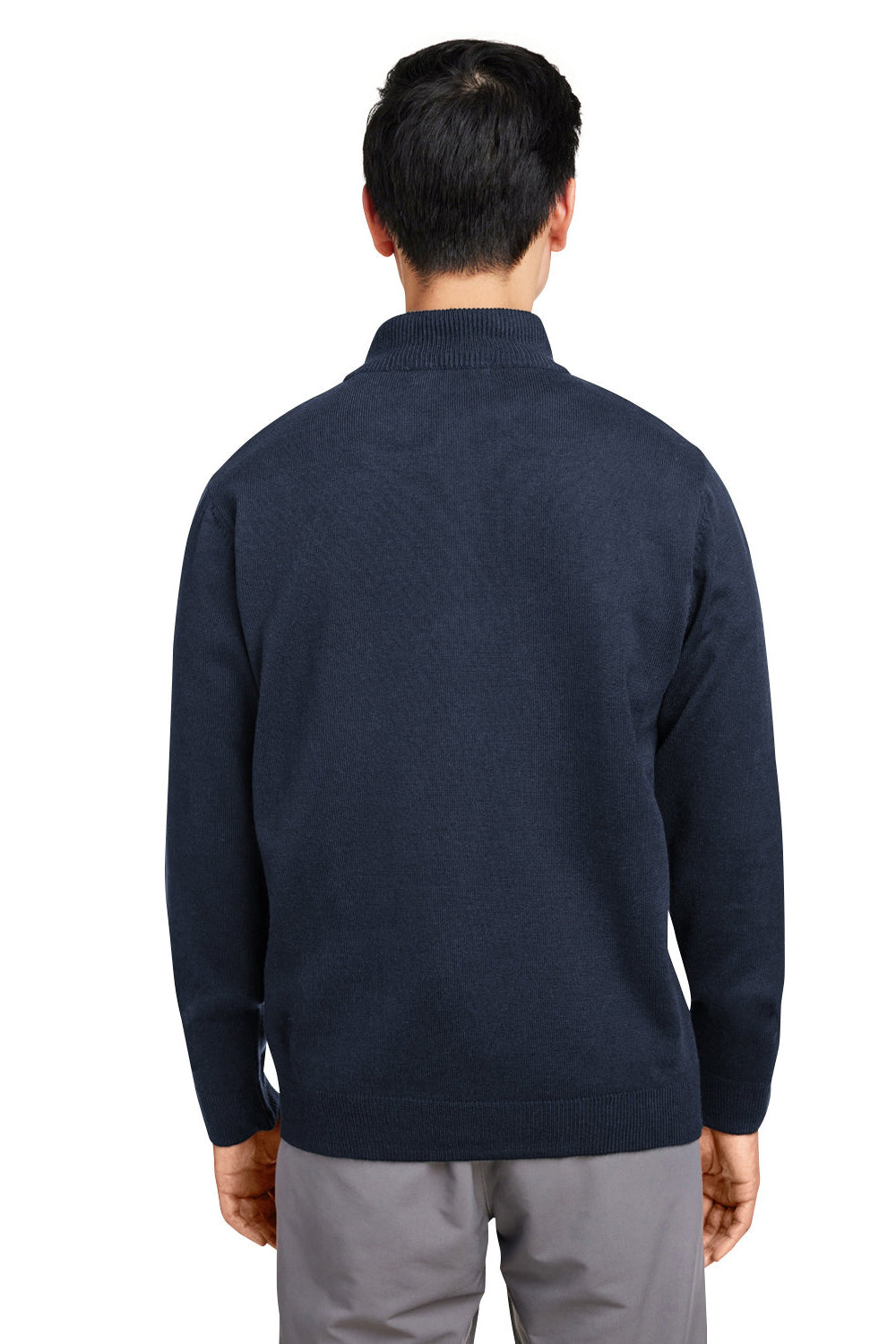 Harriton M421 Mens Pilbloc Pill Resistant 1/4 Zip Sweatshirt Dark Navy Blue Model Back