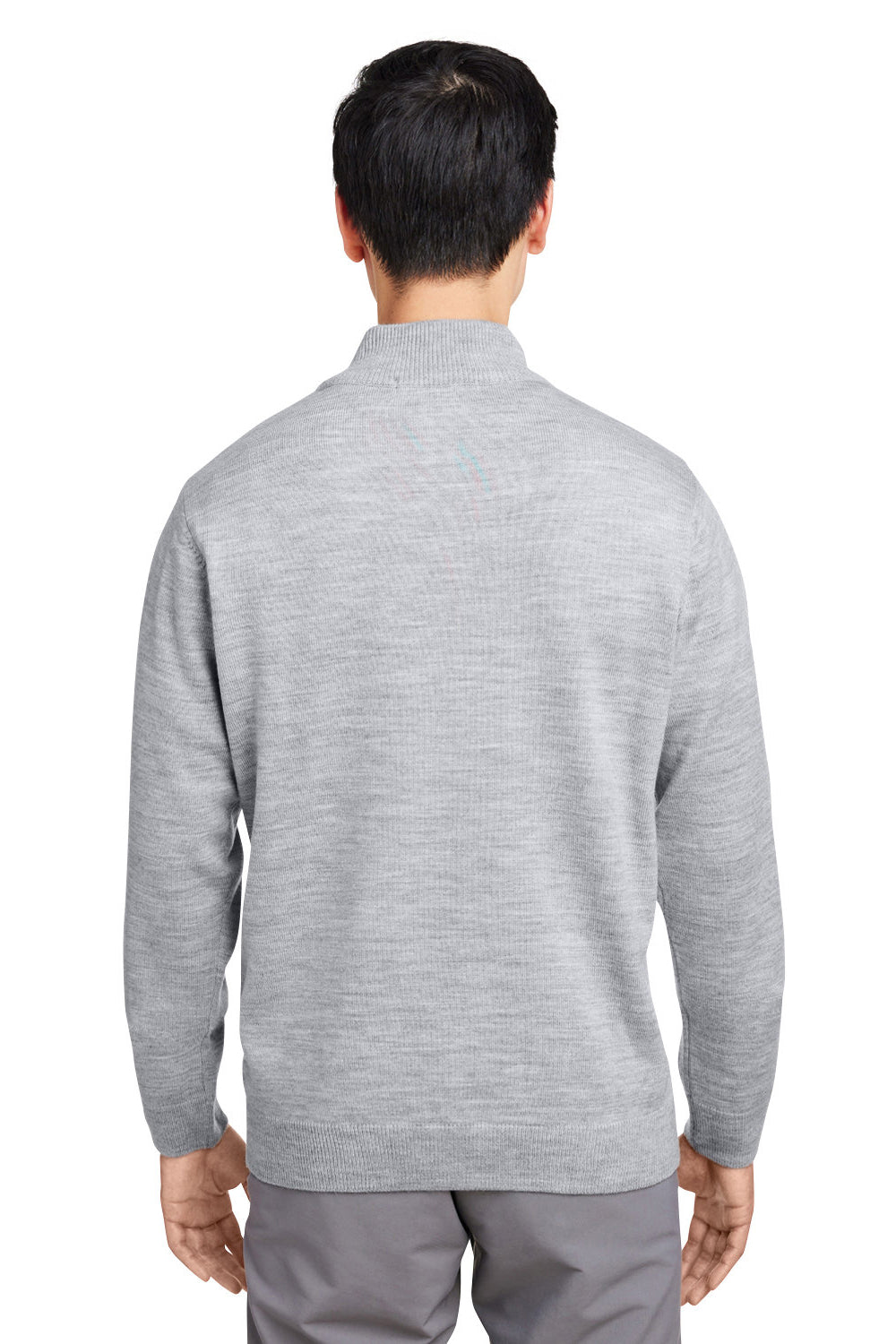 Harriton M421 Mens Pilbloc Pill Resistant 1/4 Zip Sweatshirt Heather Grey Model Back