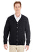 Harriton M425 Mens Pilbloc Pill Resistant Button Down Long Sleeve Cardigan Sweater Black Model Front