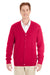 Harriton M425 Mens Pilbloc Pill Resistant Button Down Long Sleeve Cardigan Sweater Red Model Front