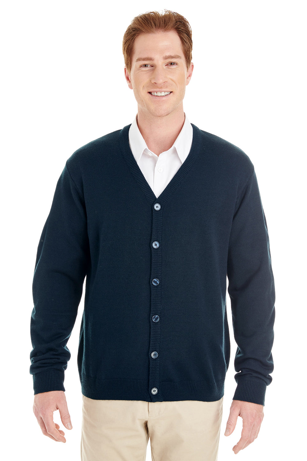 Harriton M425 Men s Pilbloc V Neck Button Cardigan Sweater Dark Navy L