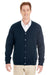 Harriton M425 Mens Pilbloc Pill Resistant Button Down Long Sleeve Cardigan Sweater Dark Navy Blue Model Front