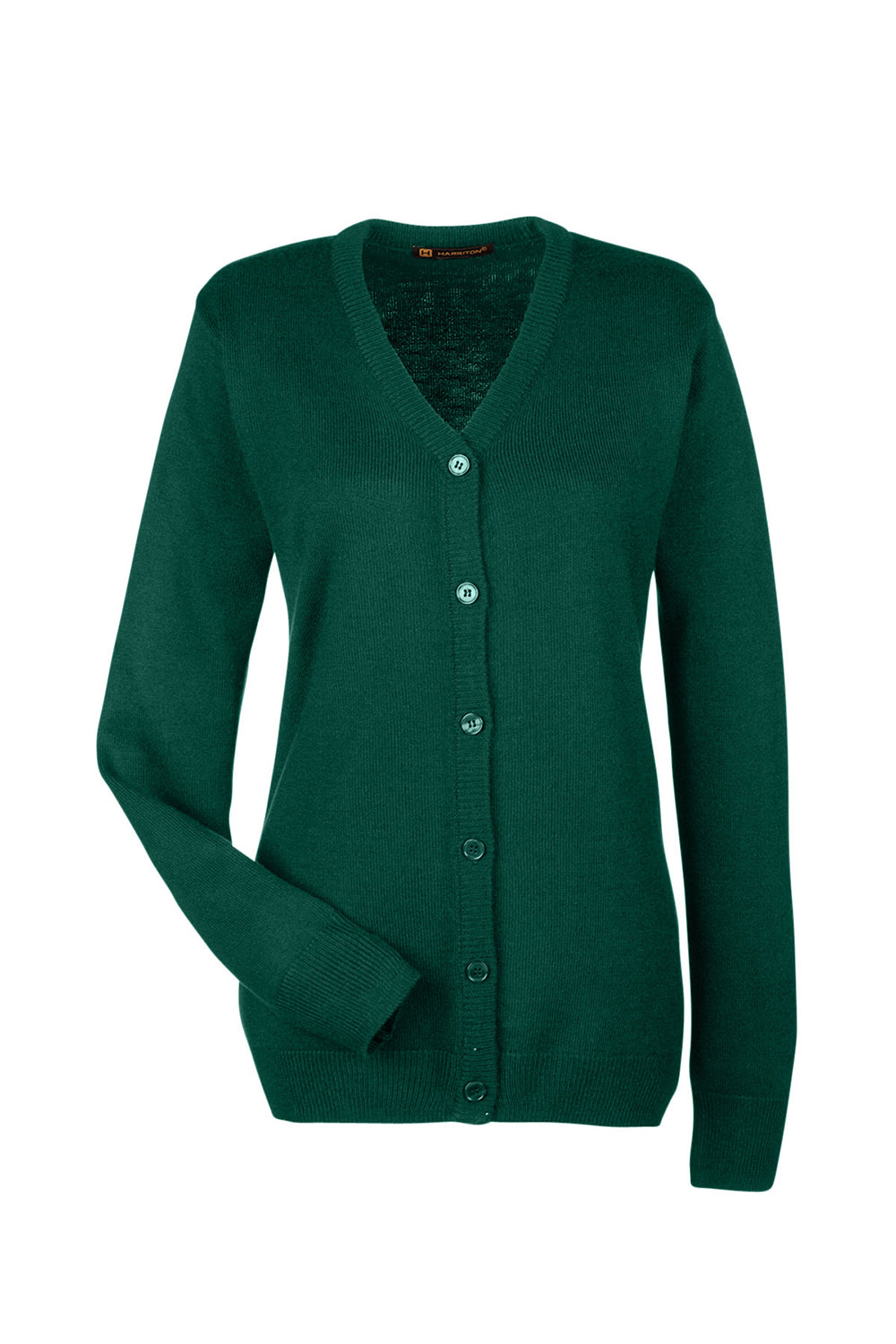 Harriton M425W Womens Pilbloc Pill Resistant Button Down Lone Sleeve Cardigan Sweater Hunter Green Flat Front