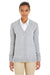 Harriton M425W Womens Pilbloc Pill Resistant Button Down Lone Sleeve Cardigan Sweater Heather Grey Model Front