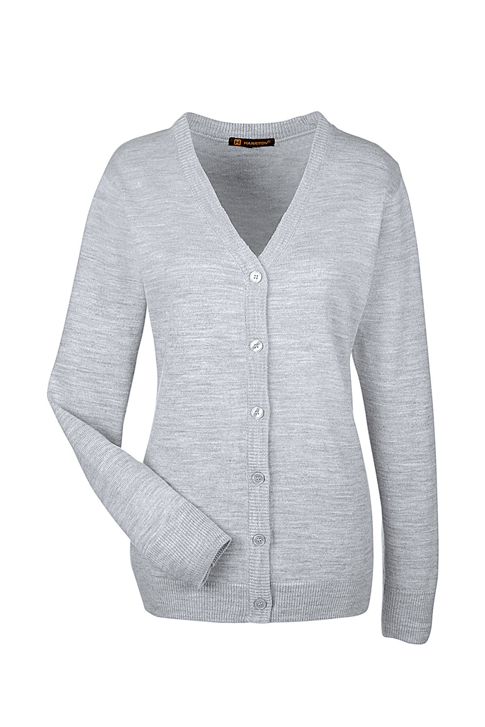 Harriton M425W Womens Pilbloc Pill Resistant Button Down Lone Sleeve Cardigan Sweater Heather Grey Flat Front